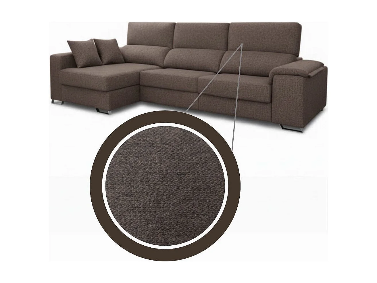 Sofá chaiselongue izquierda Sidney 3 plazas deslizante y reclinable tela Nevada gris oscuro 285 cm