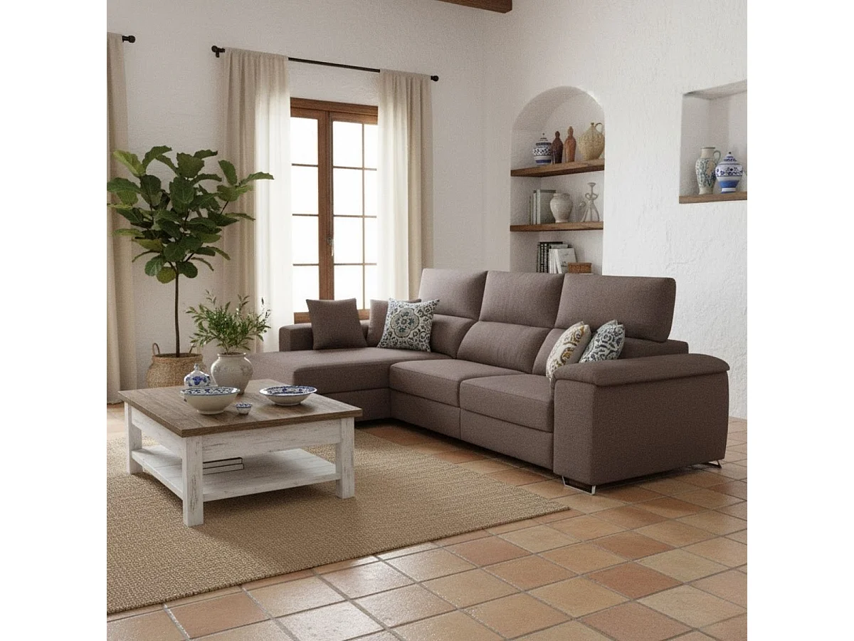 Sofá chaiselongue izquierda Sidney 3 plazas deslizante y reclinable tela Nevada gris oscuro 285 cm