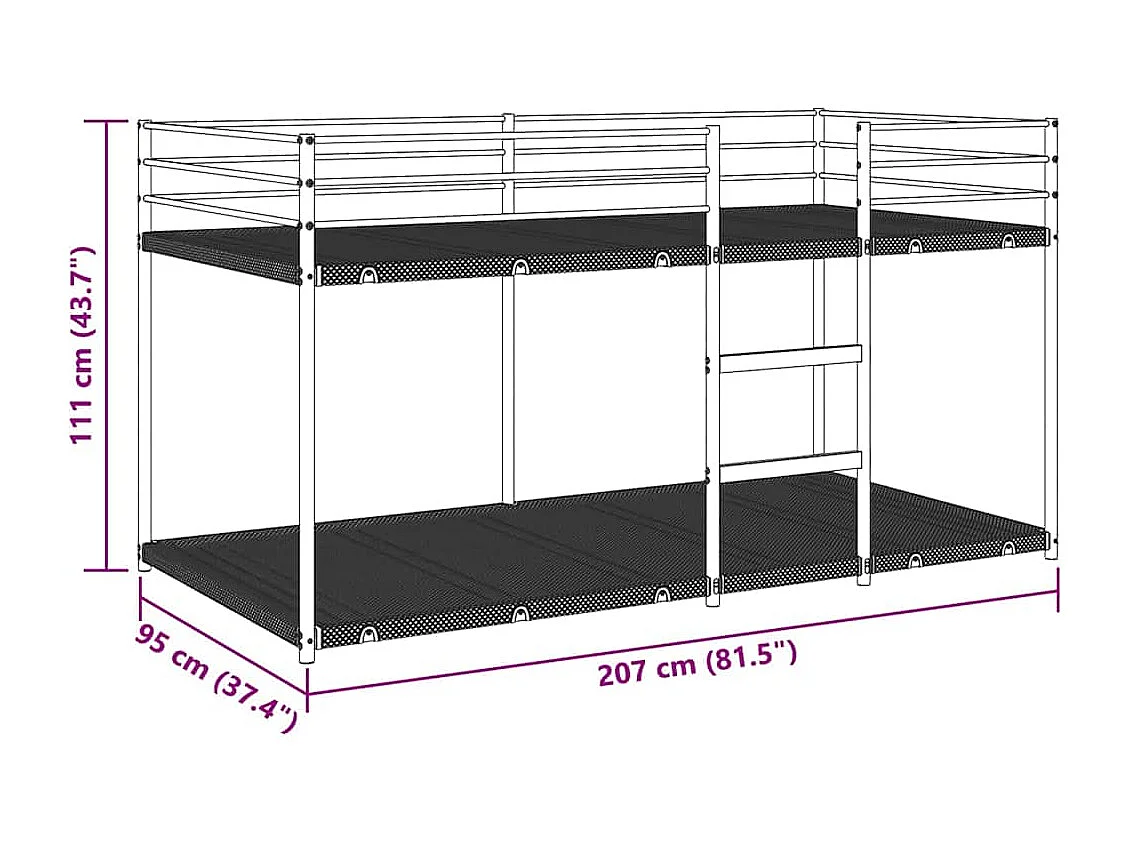 Lit superposé sans matelas noir 90x200 cm acier