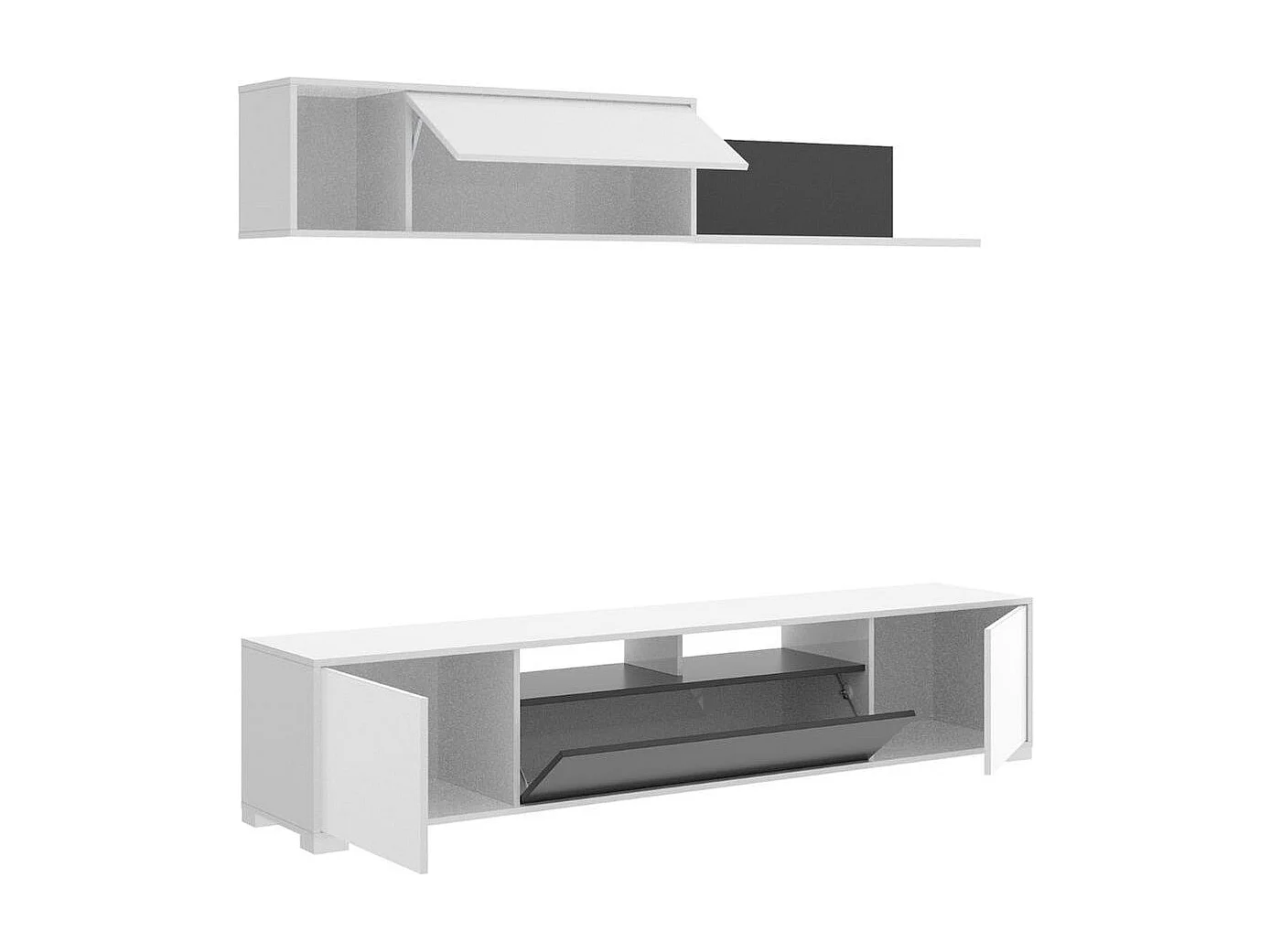 Composición de salón Ken mueble de TV y módulo superior blanco brillo/grafito