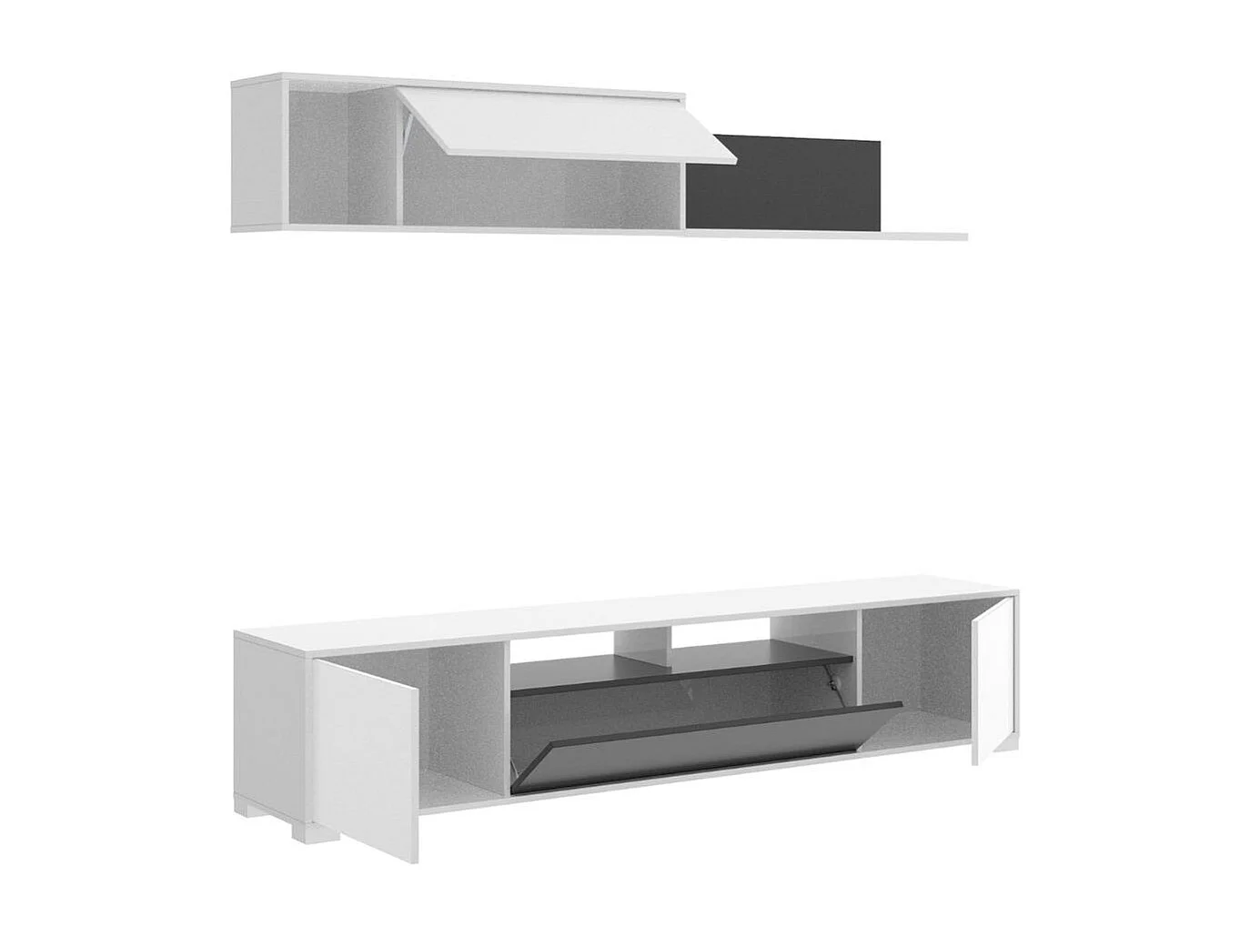 Composición de salón Ken mueble de TV y módulo superior blanco brillo/grafito