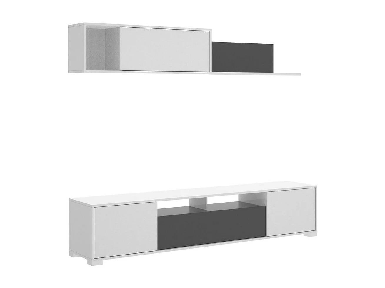 Composición de salón Ken mueble de TV y módulo superior blanco brillo/grafito