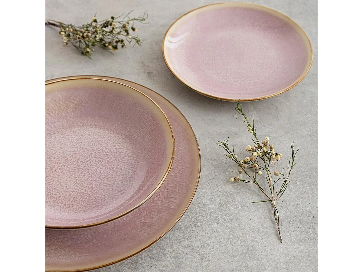 Vajilla Lanai Bidasoa 12 piezas 4 servicios porcelana rosa