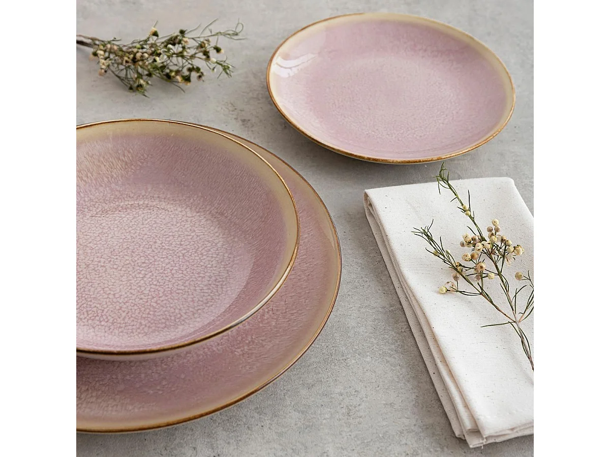 Vajilla Lanai Bidasoa 12 piezas 4 servicios porcelana rosa