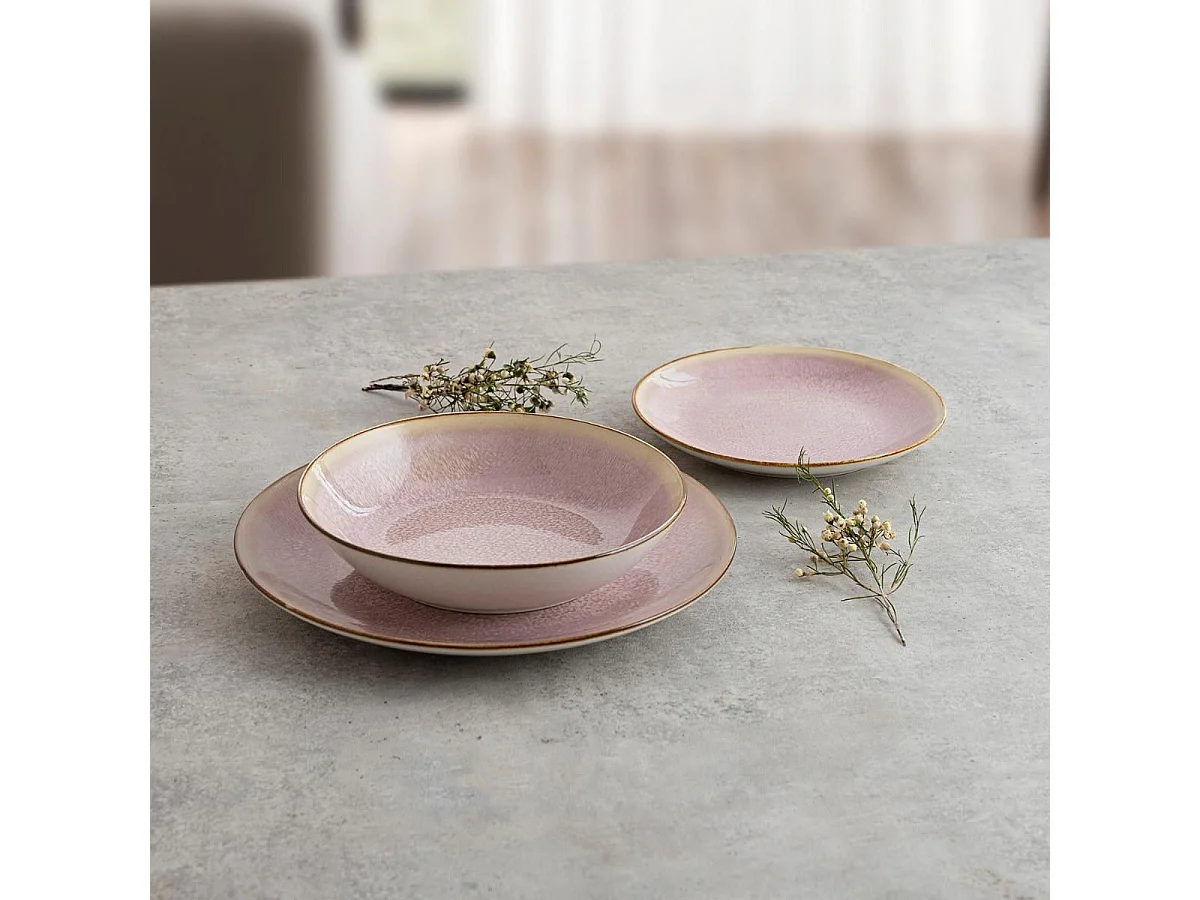 Vajilla Lanai Bidasoa 12 piezas 4 servicios porcelana rosa