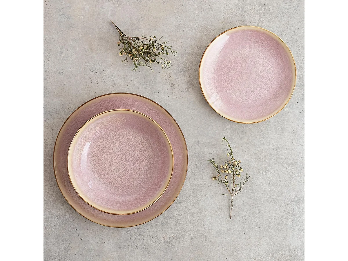 Vajilla Lanai Bidasoa 12 piezas 4 servicios porcelana rosa