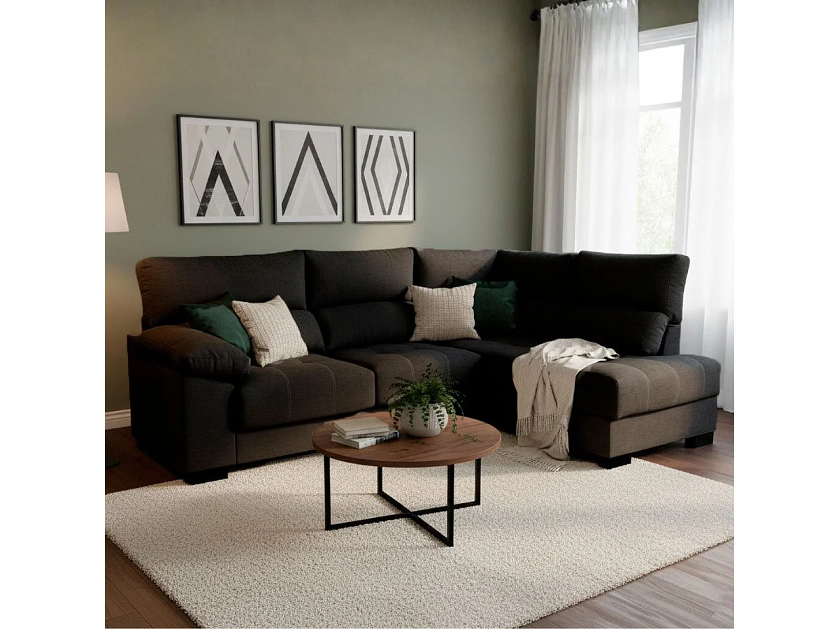 Sofá chaiselongue Meridien 3 plazas deslizante + reclinable tela Bérgamo derecha negro 100x282x195 cm