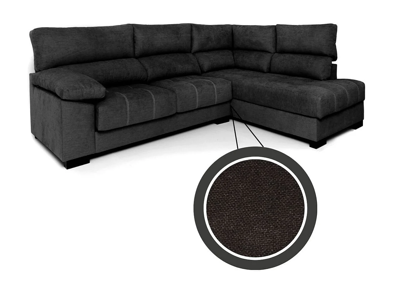 Sofá chaiselongue Meridien 3 plazas deslizante + reclinable tela Bérgamo derecha negro 100x282x195 cm