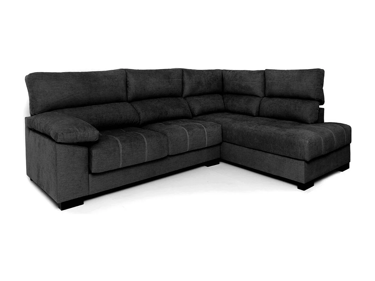 Sofá chaiselongue Meridien 3 plazas deslizante + reclinable tela Bérgamo derecha negro 100x282x195 cm