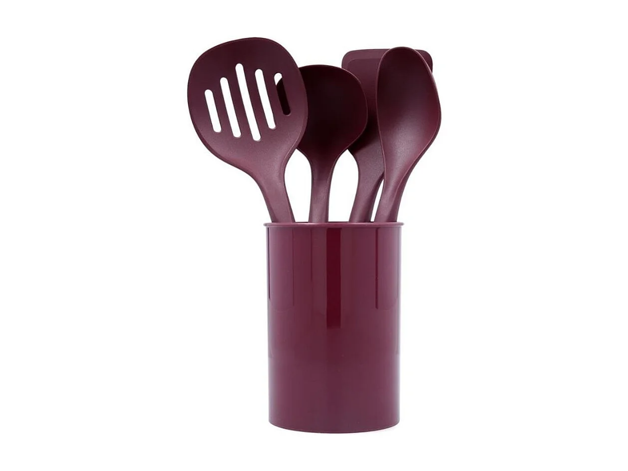 Set de 4 utensilios de cocina Scarlet Quid con soporte granate