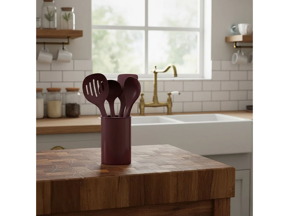 Set de 4 utensilios de cocina Scarlet Quid con soporte granate