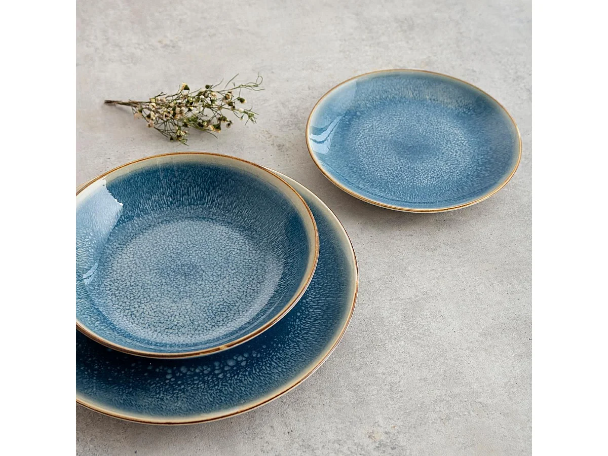 Vajilla Aura Bidasoa 12 piezas 4 servicios porcelana azul