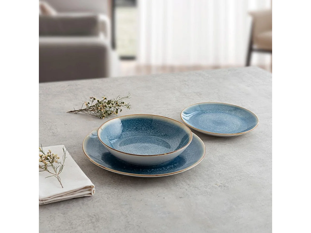 Vajilla Aura Bidasoa 12 piezas 4 servicios porcelana azul