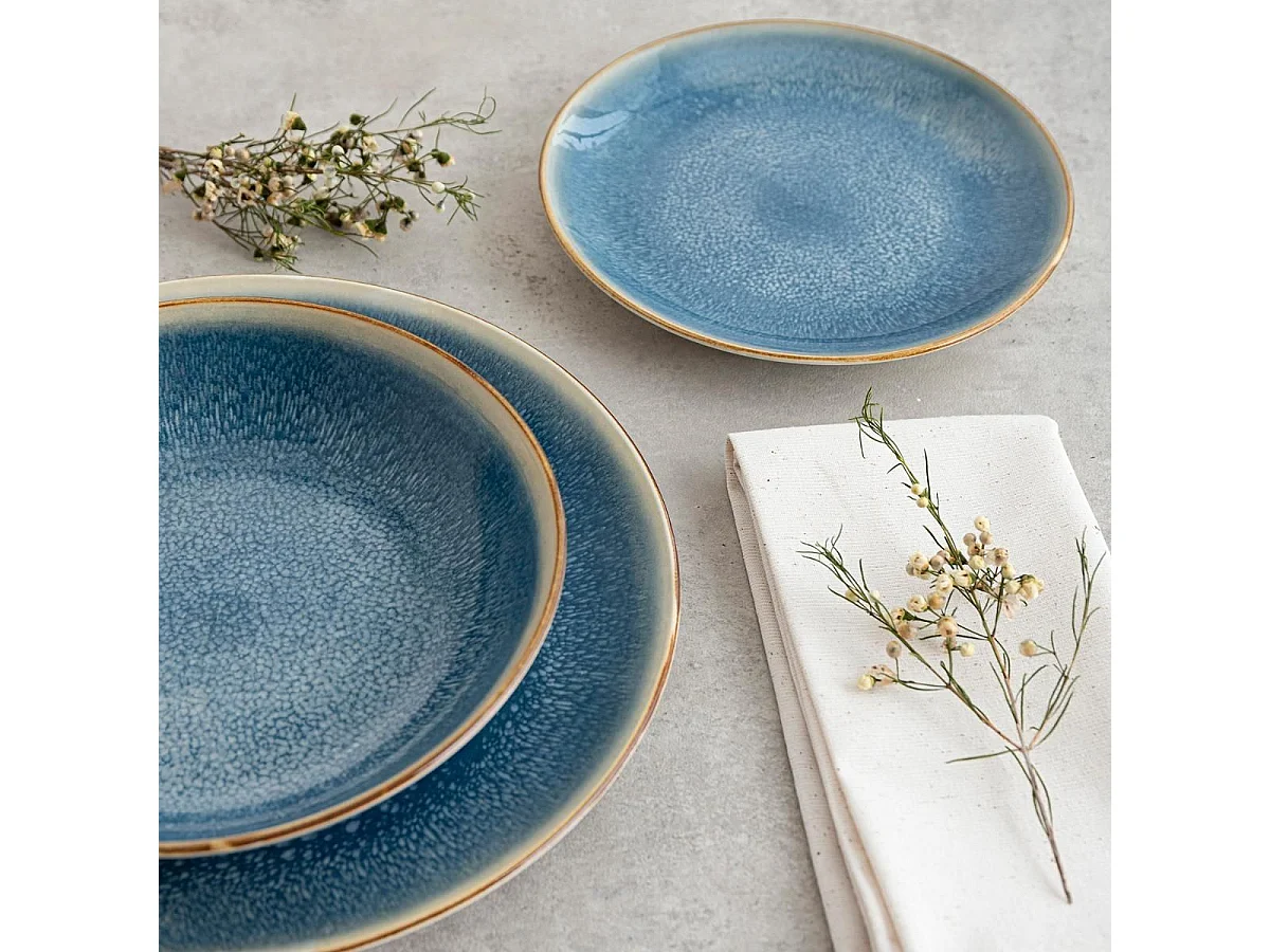 Vajilla Aura Bidasoa 12 piezas 4 servicios porcelana azul