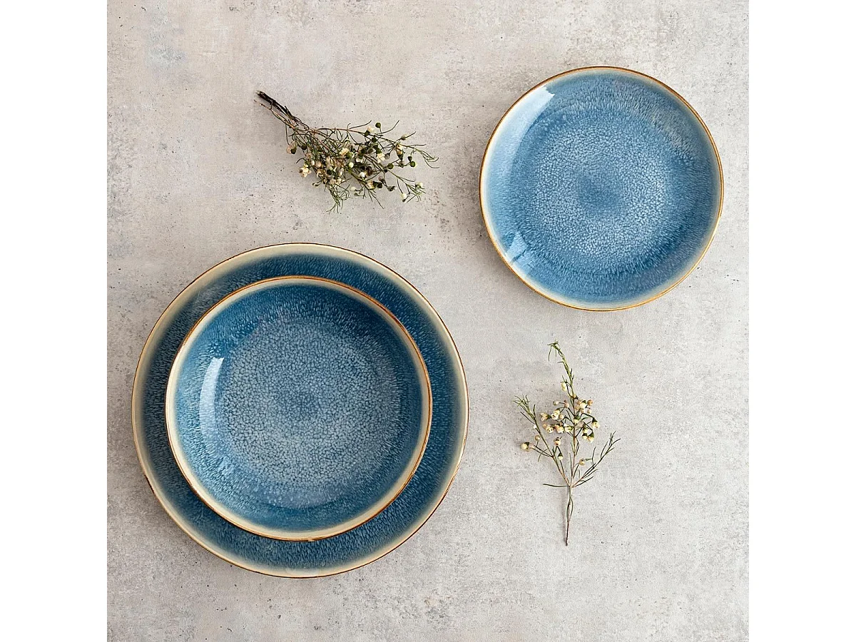 Vajilla Aura Bidasoa 12 piezas 4 servicios porcelana azul