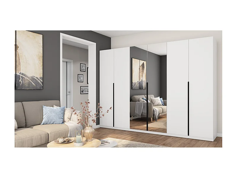 Armadio moderno 300 × 220 cm – con appendiabiti, ripiani interni e ampi cassetti esterni, modulare Con specchio