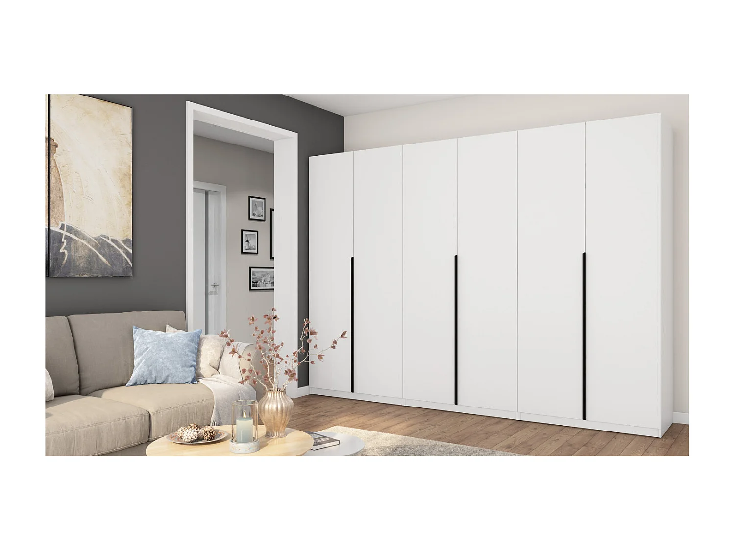 Armoire moderne 300 × 220 cm – avec penderie, étagères intérieures et tiroirs spacieux extérieurs, modulable quincaillerie de haute qualité