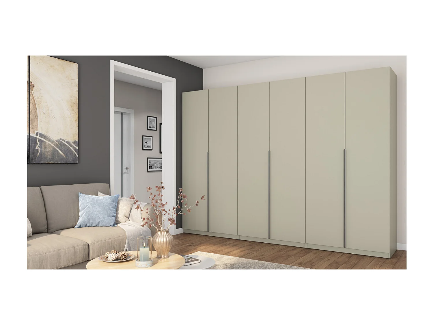 Armadio moderno 300 × 220 cm – con appendiabiti, ripiani interni e ampi cassetti esterni, modulare ferramenta di alta qualità