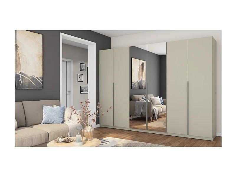 Armadio moderno 300 × 220 cm – con appendiabiti, ripiani interni e ampi cassetti esterni, modulare ferramenta di alta qualità Con specchio