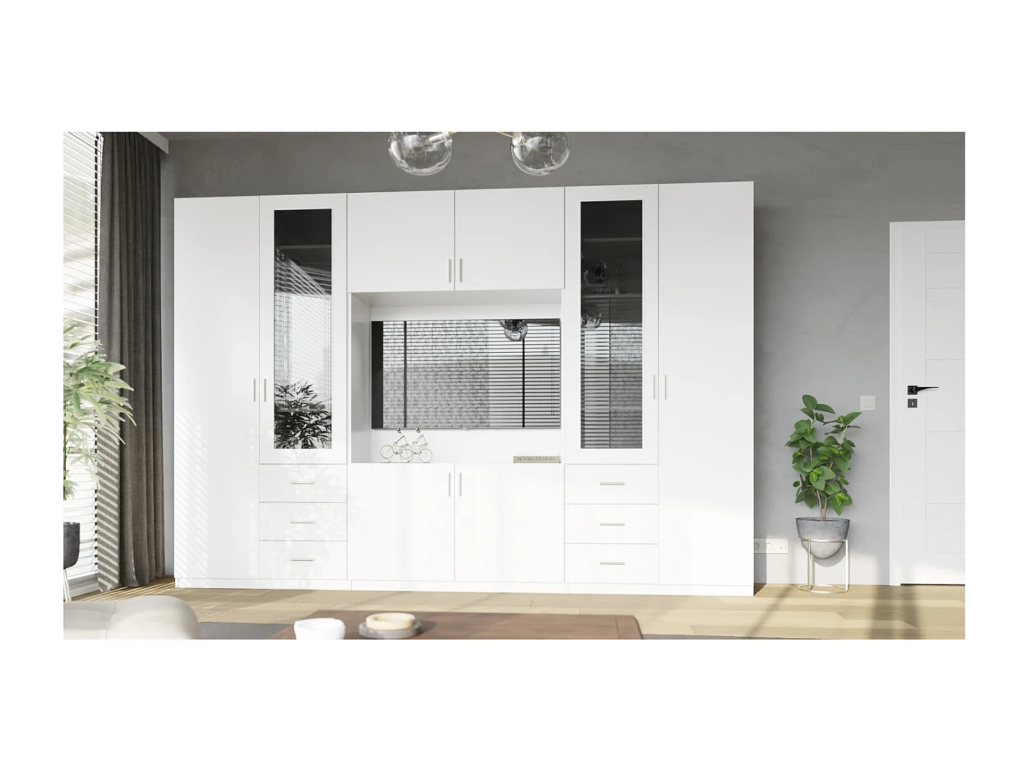 Meuble mural moderne Livio avec meuble TV – 320 cm, grand espace de rangement