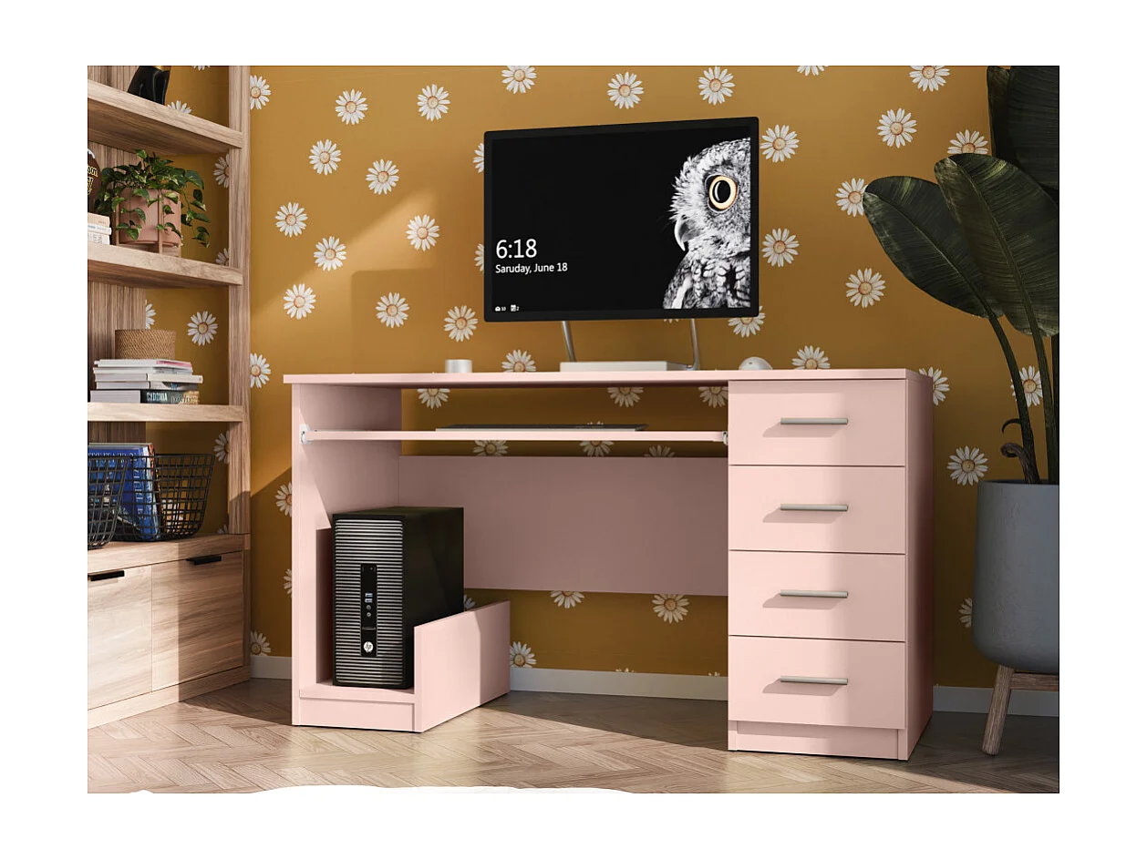 Bureau 130 cm avec tiroirs et étagère coulissante Fermeture silencieuse – moderne et pratique