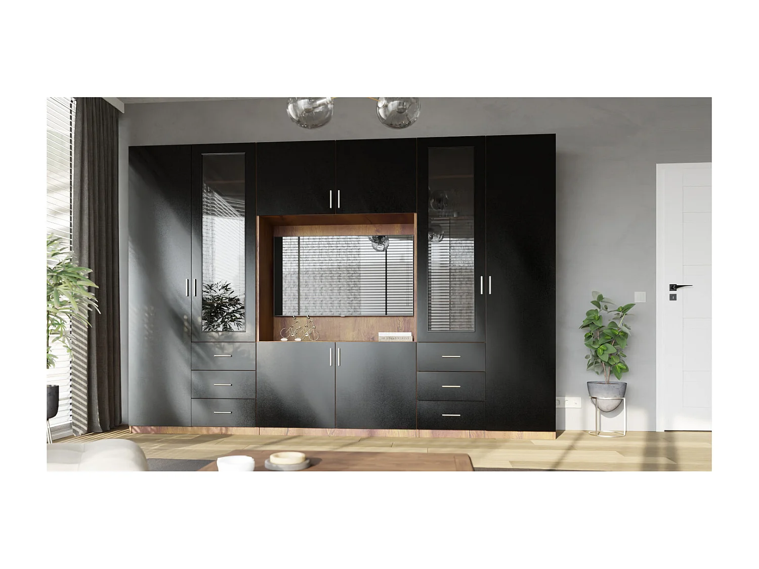 Parete attrezzata moderna Livio con mobile TV – 320 cm, grande spazio contenitivo