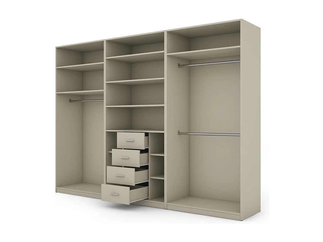 Armadio moderno 300 × 220 cm – con appendiabiti, ripiani interni e ampi cassetti esterni, modulare