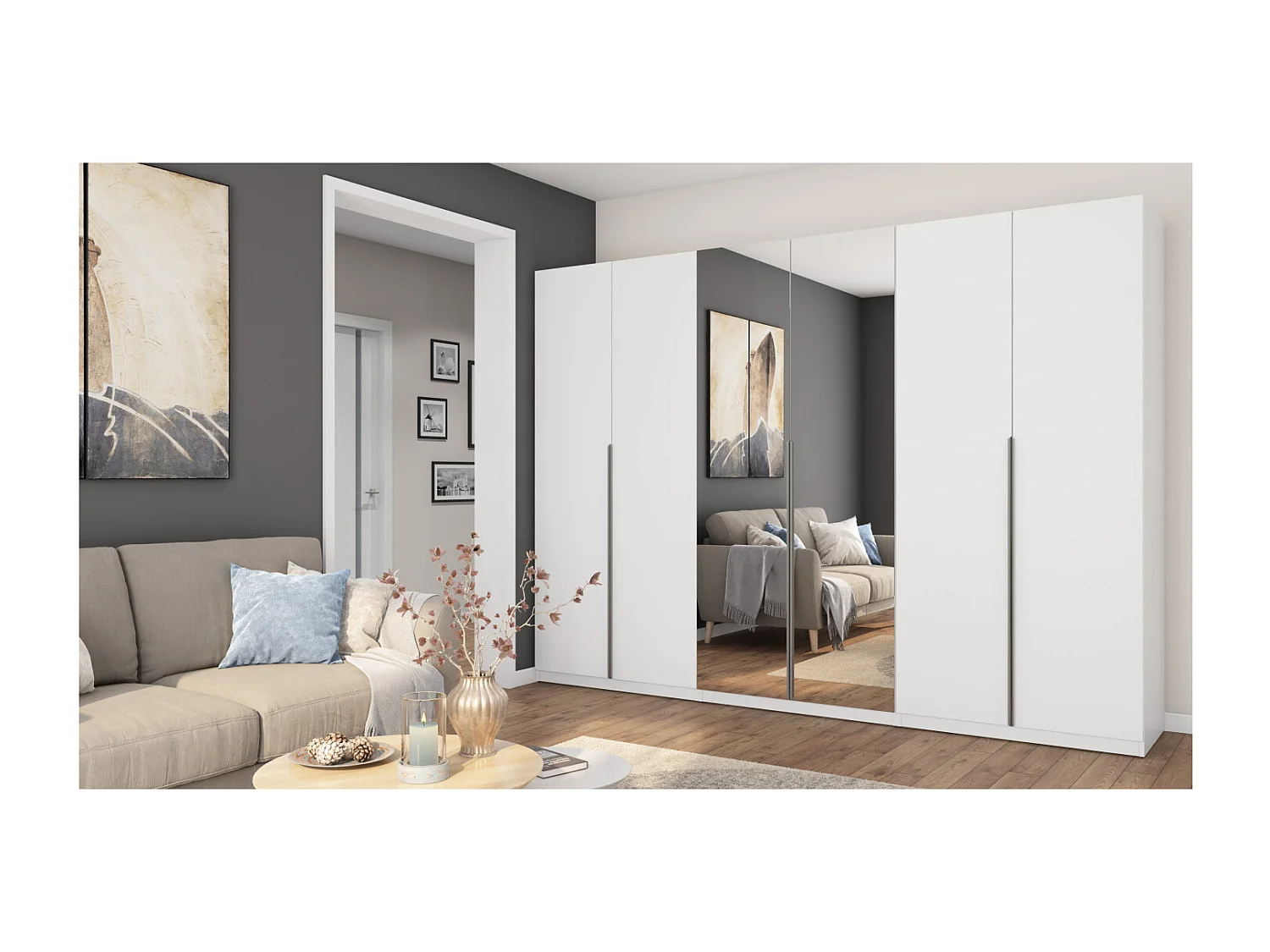 Armadio moderno 300 × 220 cm – con appendiabiti, ripiani interni e ampi cassetti esterni, modulare Con specchio