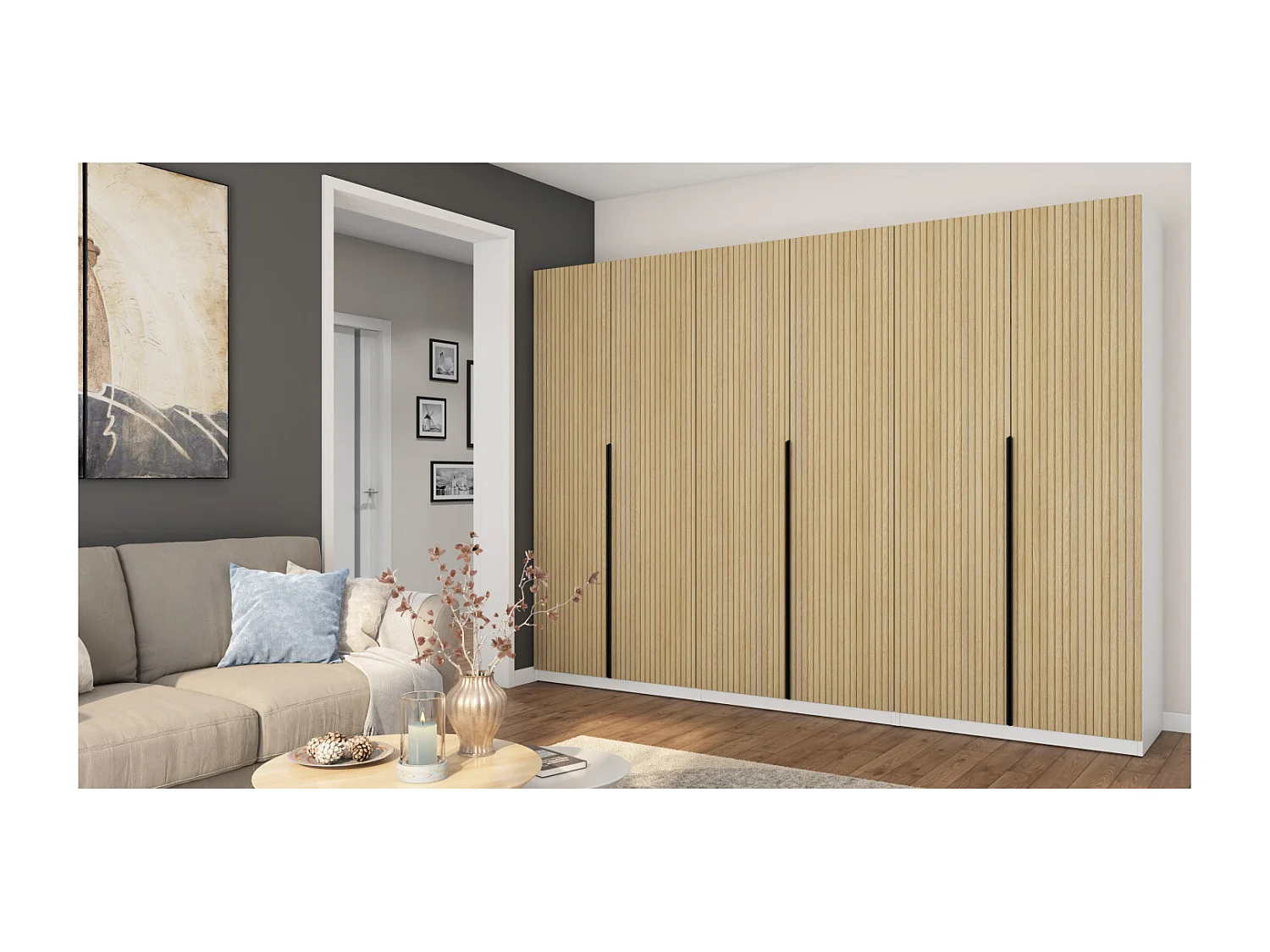 Armadio moderno 300 × 220 cm – con appendiabiti, ripiani interni e ampi cassetti esterni, modulare ferramenta di alta qualità