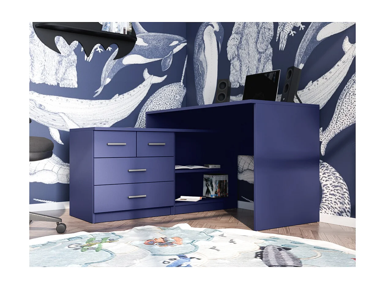 Scrivania angolare 120x120 cm con cassetti, armadietto e mensole chiusura soft – stile moderno – EMEBLAST