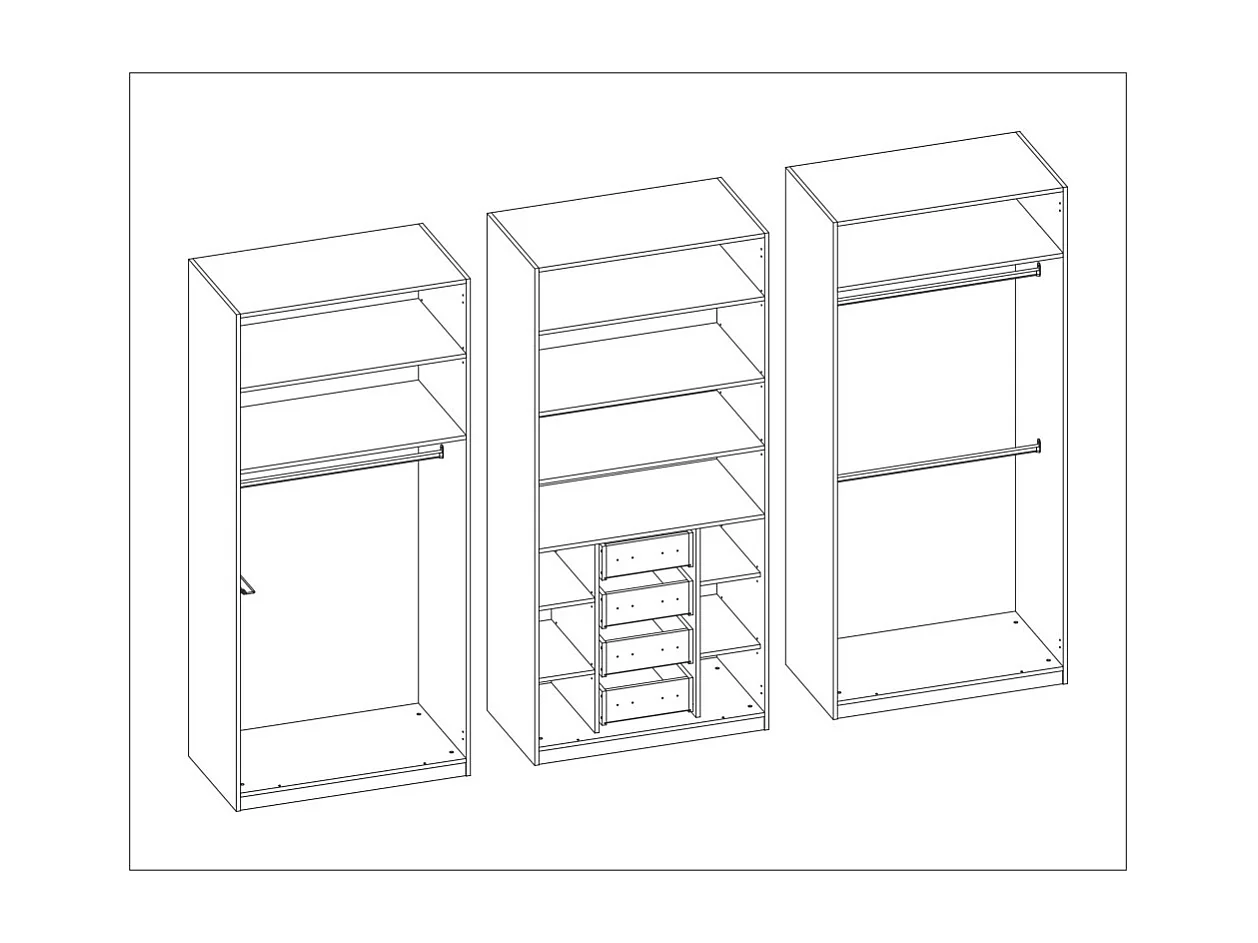 Armadio moderno 300 × 220 cm – con appendiabiti, ripiani interni e ampi cassetti esterni, modulare Con specchio