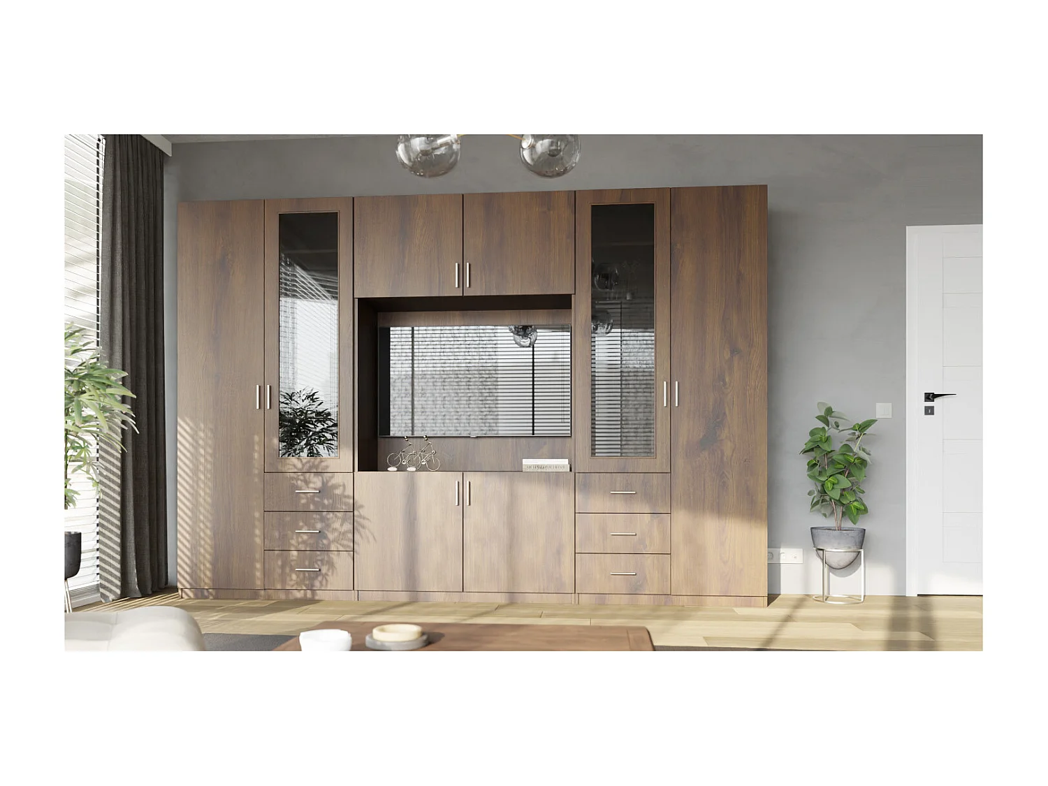 Parete attrezzata moderna Livio con mobile TV – 320 cm, grande spazio contenitivo