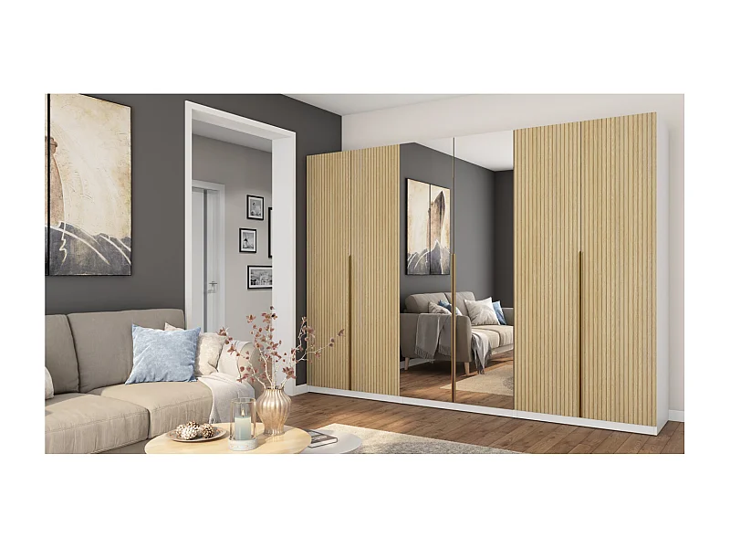 Armoire moderne 300 × 220 cm – avec penderie, étagères intérieures et tiroirs spacieux extérieurs, modulable Avec miroir