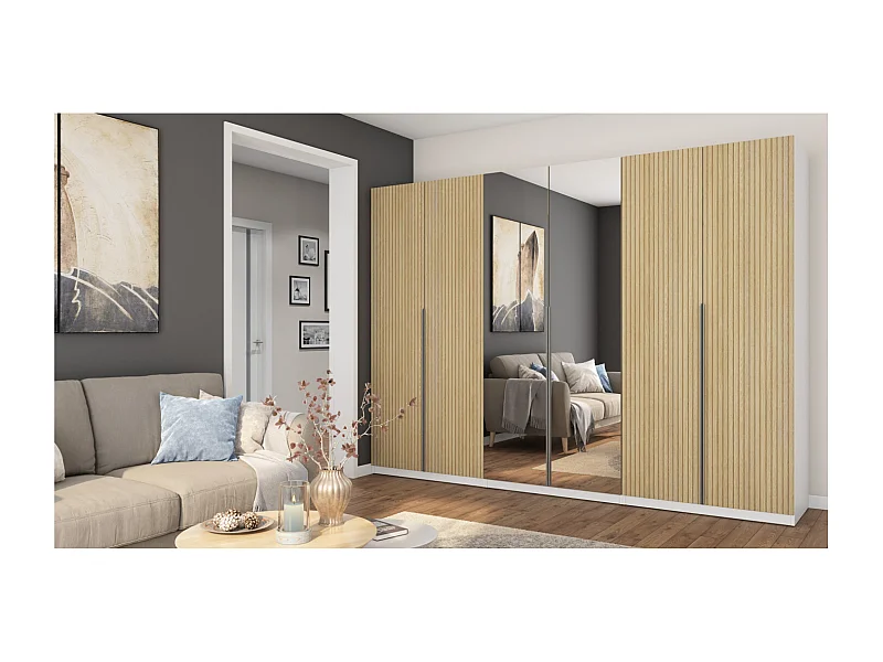 Armadio moderno 300 × 220 cm – con appendiabiti, ripiani interni e ampi cassetti esterni, modulare ferramenta di alta qualità Con specchio