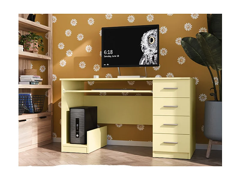 Bureau 130 cm avec tiroirs et étagère coulissante Fermeture silencieuse – moderne et pratique