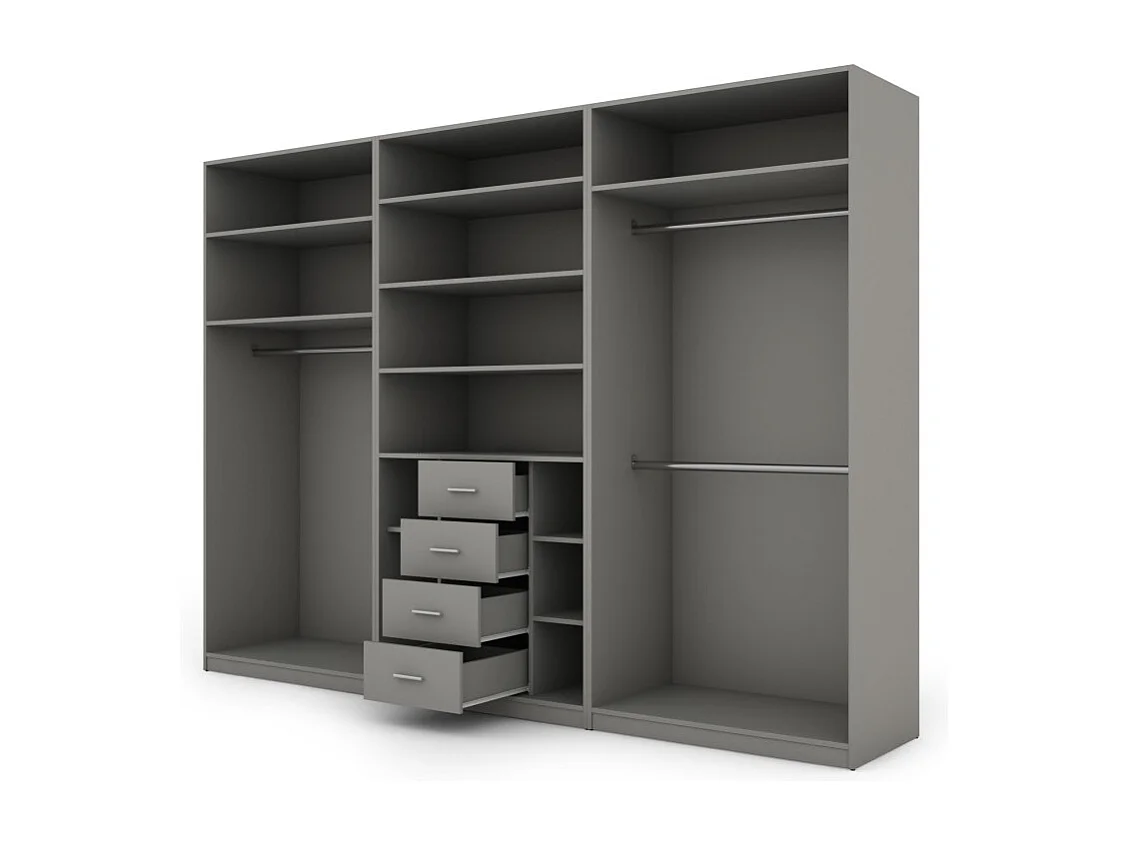 Armadio moderno 300 × 220 cm – con appendiabiti, ripiani interni e ampi cassetti esterni, modulare Con specchio