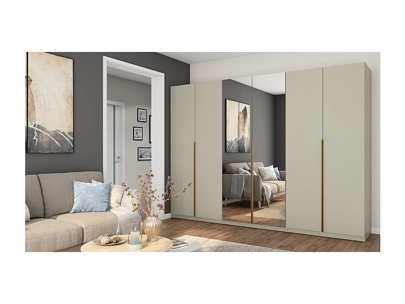 Armadio moderno 300 × 220 cm – con appendiabiti, ripiani interni e ampi cassetti esterni, modulare ferramenta di alta qualità Con specchio