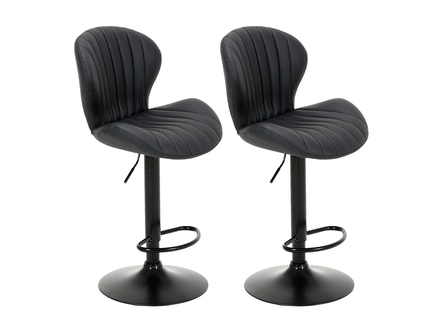 Lot de 2 Tabourets de Bar Réglables - Tabourets Tournants en Simili Cuir avec Repose-Pieds pour Comptoir, Cuisine, Salle à Manger - Noir
