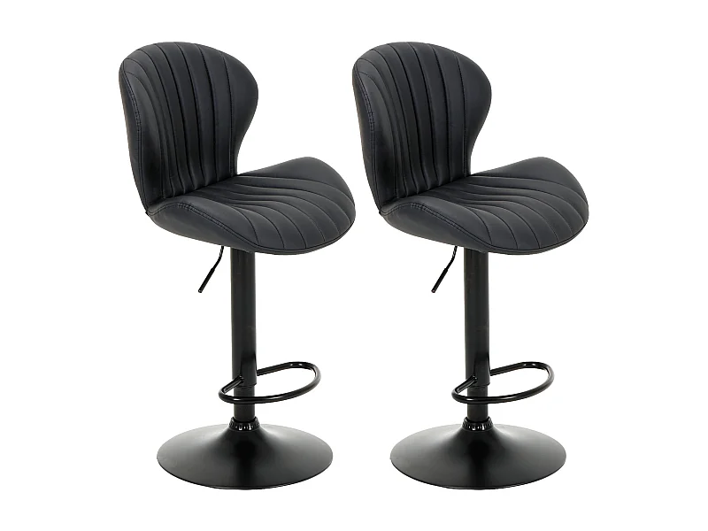 Lot de 2 Tabourets de Bar Réglables - Tabourets Tournants en Simili Cuir avec Repose-Pieds pour Comptoir, Cuisine, Salle à Manger - Noir