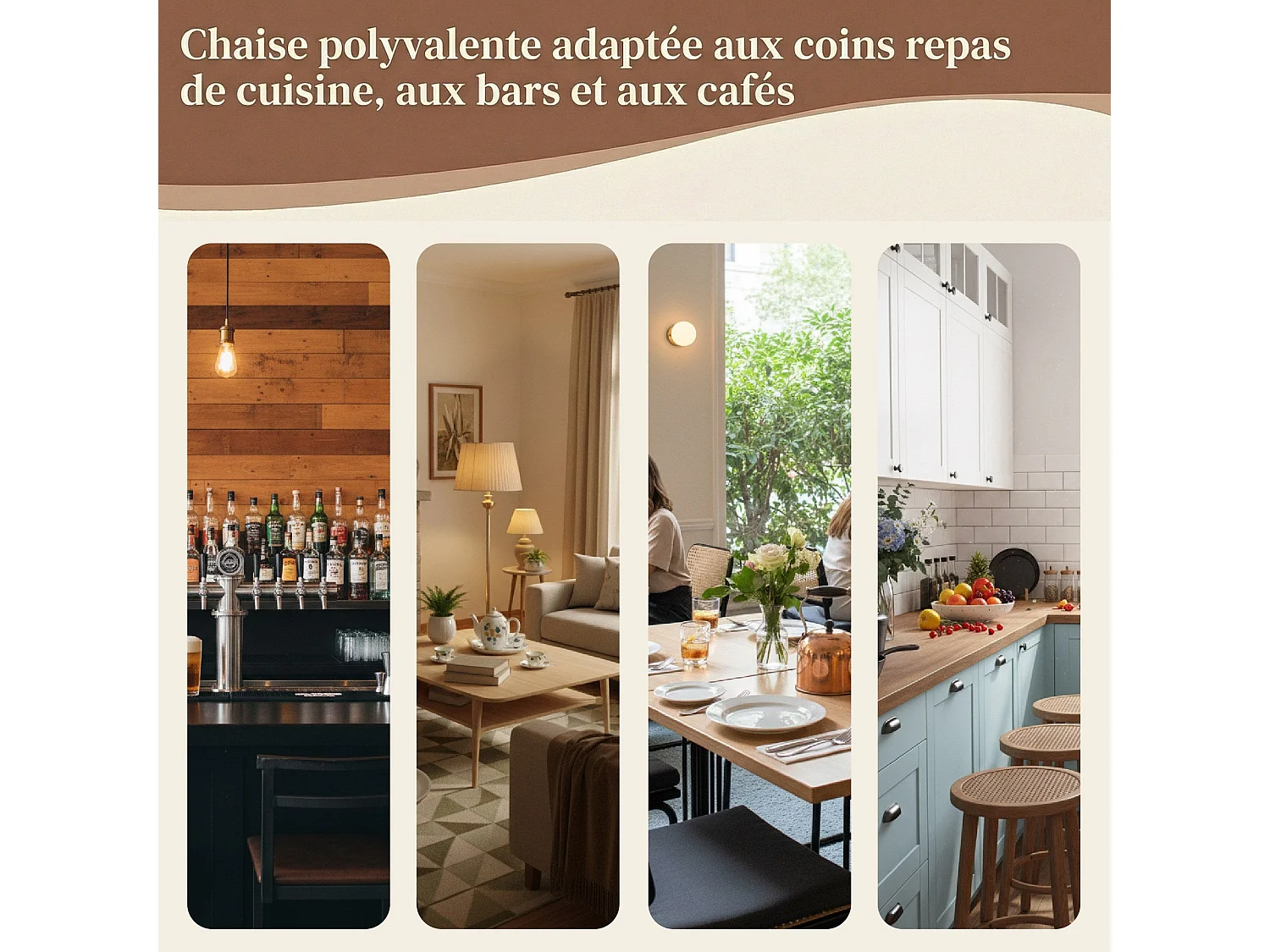 Lot de 2 tabourets de bar pivotants modernes, tissu, dossier haut fixe – Beige