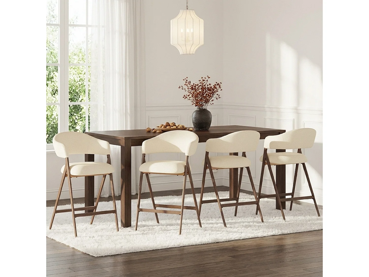 Lot de 2 tabourets de bar pivotants modernes, tissu, dossier haut fixe – Beige