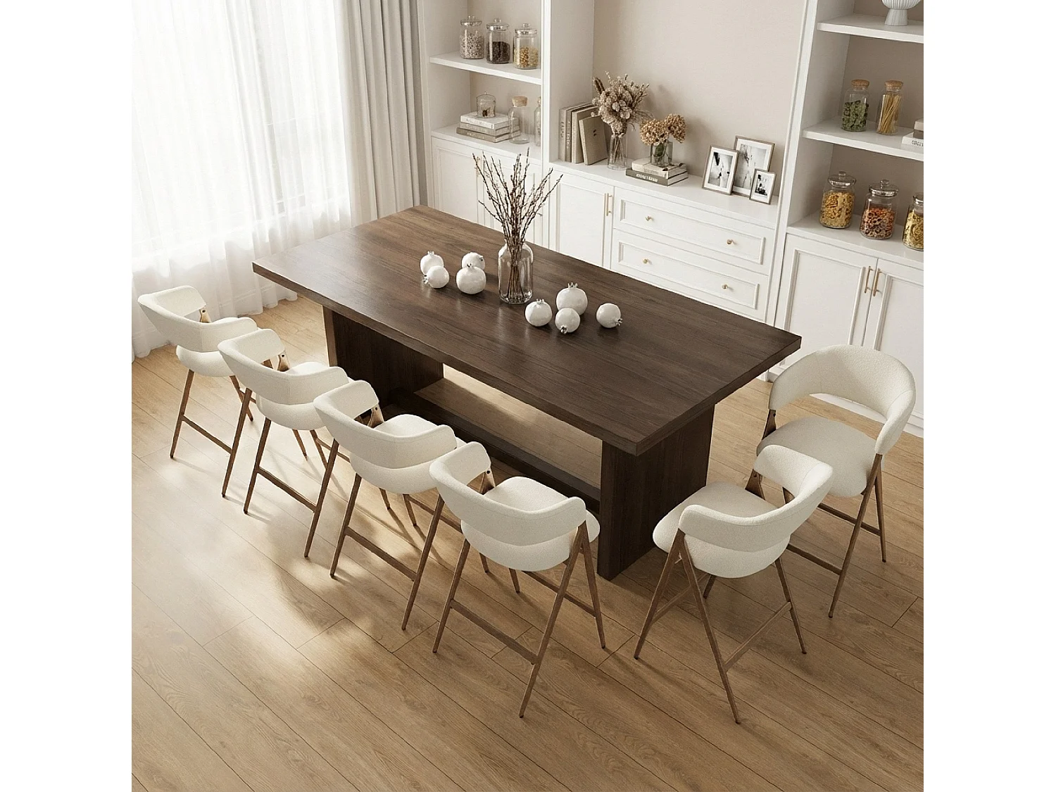 Lot de 2 tabourets de bar pivotants modernes, tissu, dossier haut fixe – Beige