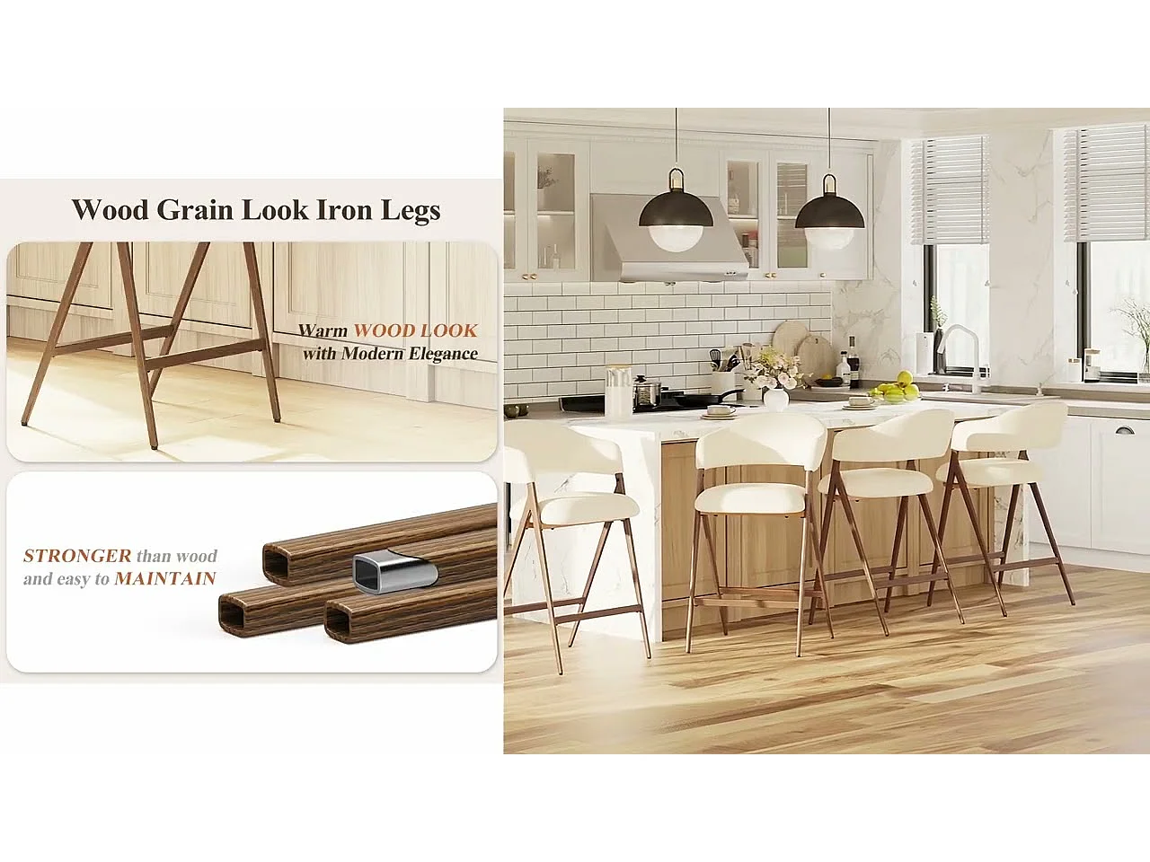 Lot de 2 tabourets de bar pivotants modernes, tissu, dossier haut fixe – Beige