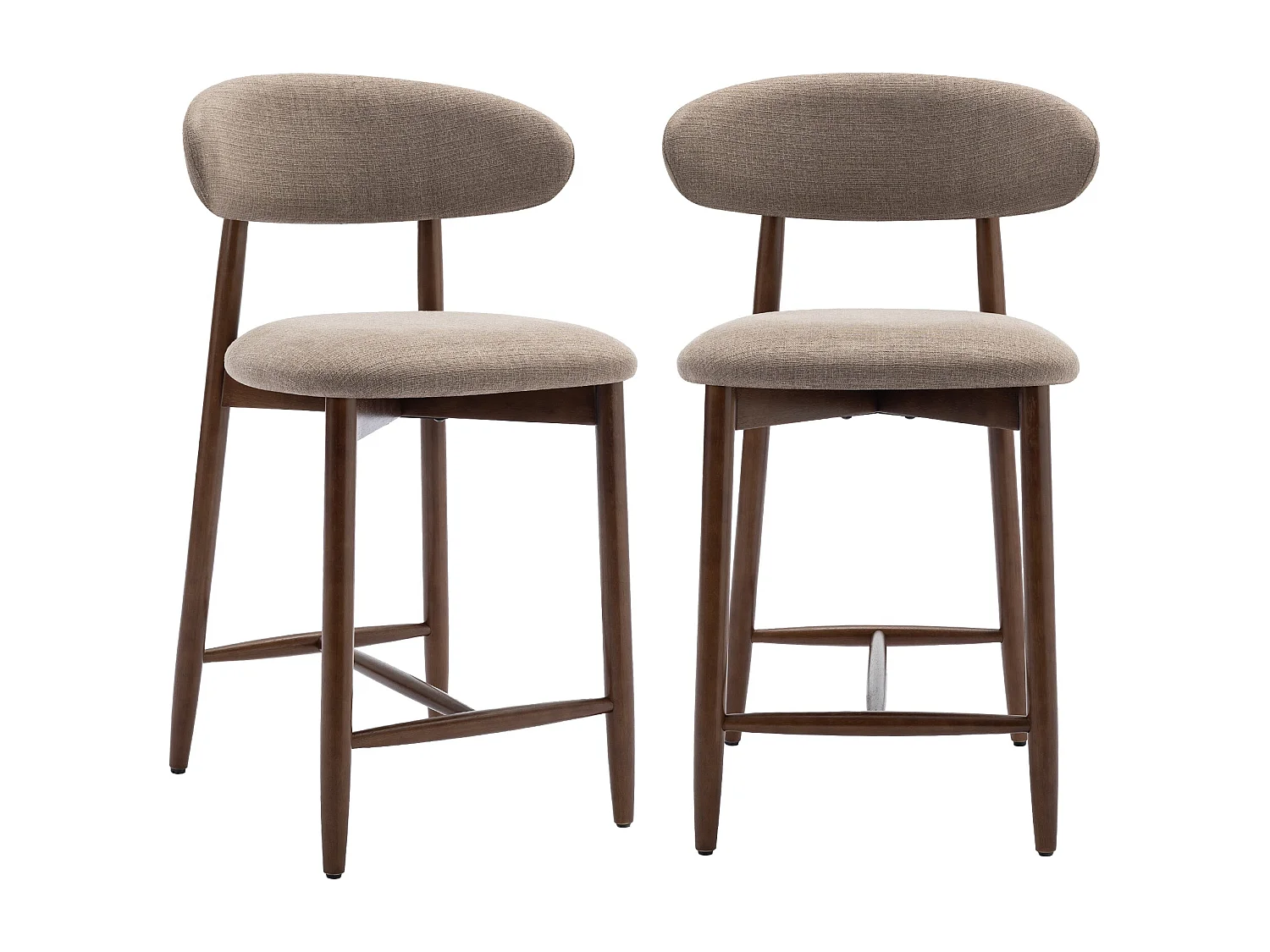 Lot de 2 chaises de bar – Tabourets modernes avec dossier haut, assise confortable en tissu, pour comptoir, îlot de cuisine -structure en bois-Marron