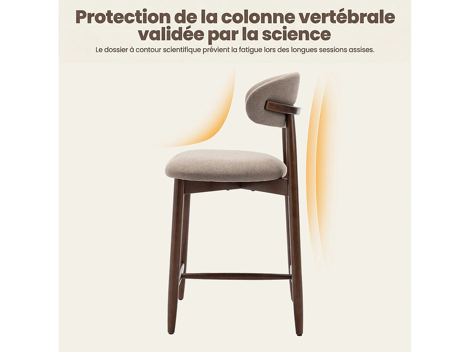 Lot de 2 chaises de bar – Tabourets modernes avec dossier haut, assise confortable en tissu, pour comptoir, îlot de cuisine -structure en bois-Marron