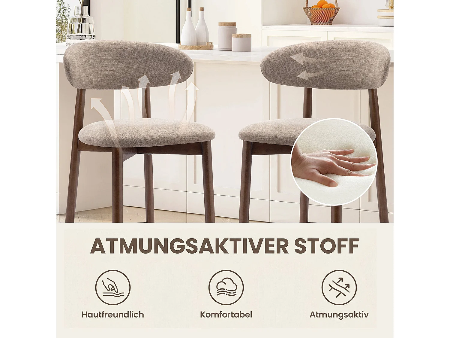 Lot de 2 chaises de bar – Tabourets modernes avec dossier haut, assise confortable en tissu, pour comptoir, îlot de cuisine -structure en bois-Marron