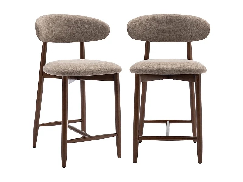 Lot de 2 chaises de bar – Tabourets modernes avec dossier haut, assise confortable en tissu, pour comptoir, îlot de cuisine -structure en bois-Marron