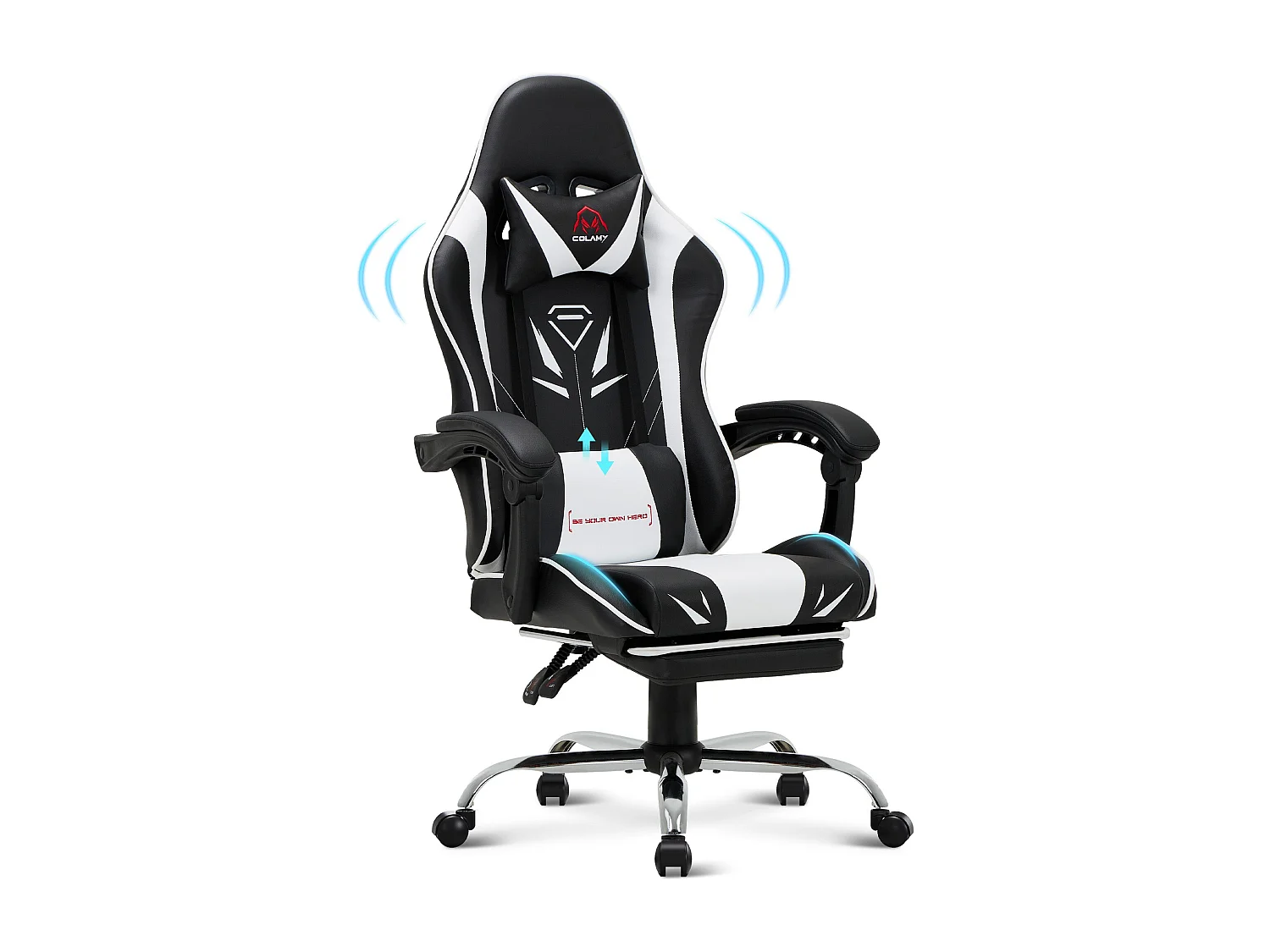 Chaise gaming ergonomique, avec repose-pieds, capacité de charge maximale 136kg - Blanc
