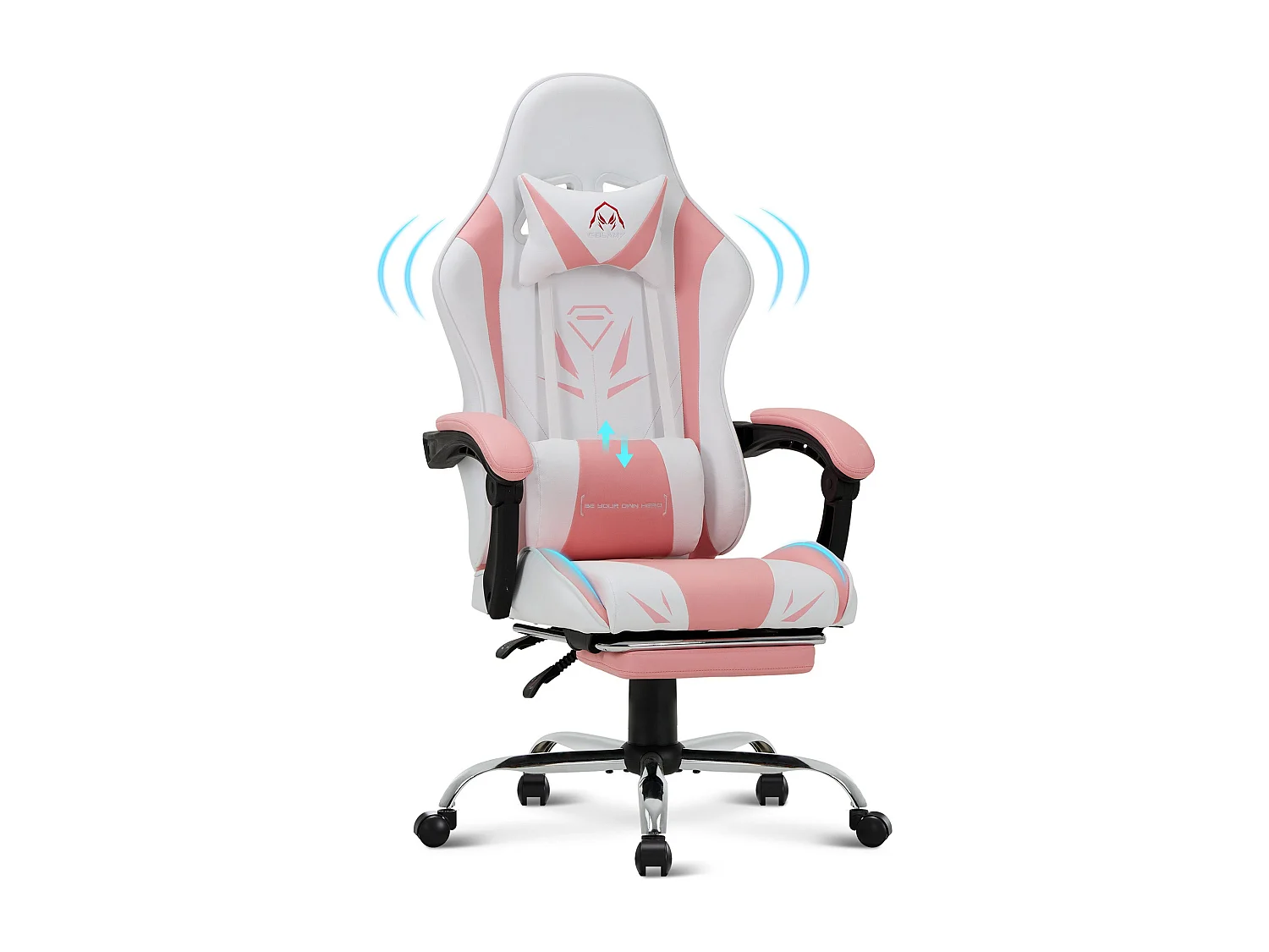Chaise gaming ergonomique, avec repose-pieds, capacité de charge maximale 136kg – Rose