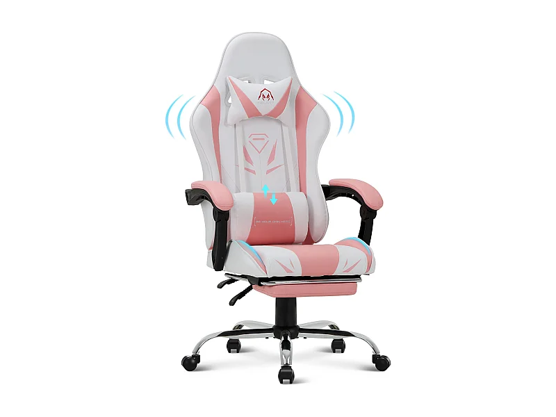 Chaise gaming ergonomique, avec repose-pieds, capacité de charge maximale 136kg - Rose